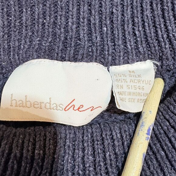 Haberdasher Sweater Women M Navy Cable Knit Silk Blend Classic Preppy Coastal - Picture 5 of 10